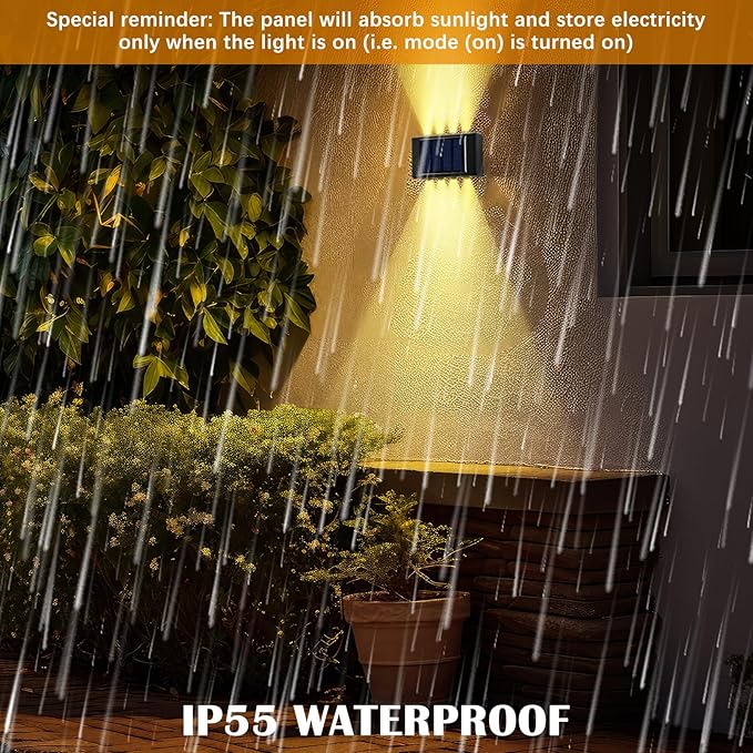 8 Pack Solar Wall Lights for Outside 3000K Warm Solar Fence Lights Up and Down Autumn LED Outdoor Decorative | Lumora