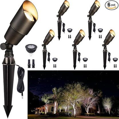 Gardenreet Solid Brass Spot Lights - Low Voltage Landscape Spotlight Outdoor, 12V LED Uplights Wired Waterproof, Electric Bronze for Patio Wall with 5000K Daylight MR16 Bulb (6 Pack)