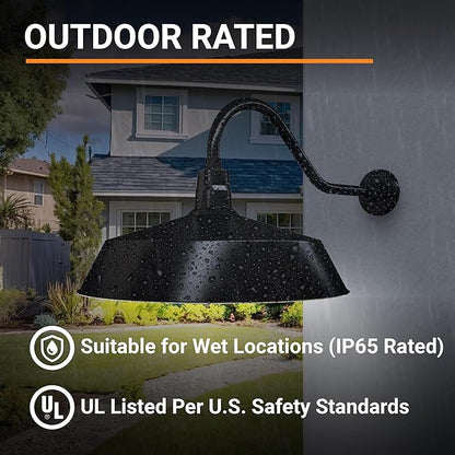 21in. Satin Black Oversized Outdoor Gooseneck Barn Light Fixture With 22in. Long Arm - Wall Sconce Farmhouse, Vintage, Antique Style - UL Listed - 9W 900lm A19 LED Bulb (5000K Cool White)