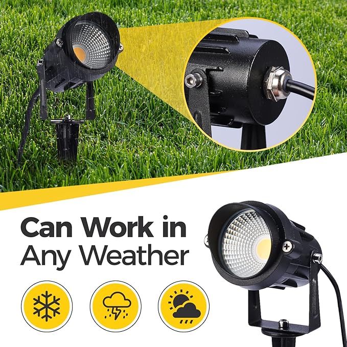 Outdoor Landscape Lighting 10W,120V AC,Warm White Waterproof LED Landscape Lights for Yard,Patio,Lawn, Wall, Flood,Driveway,Tree Lighting,Metal Ground Stake (2 Packs)