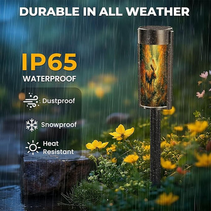4 Pack Solar Pathway Lights Outdoor Waterproof Wildlife Painting Majestic Moose Rustic Wild Animal Elk Deer Moose Solar Garden Lights LED Landscape Lighting for Yard Walkway Lawn Garden Decor