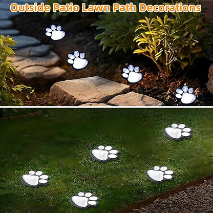 4 Pack Paw Print Solar Light Outdoor,Solar Dog Paw Light for Garden Decorations,IP65 Waterproof Solar Powered Yard Cat Puppy Lights for Lawn Pet Cemetery Pathway Patio Pet Lovers (White Light)
