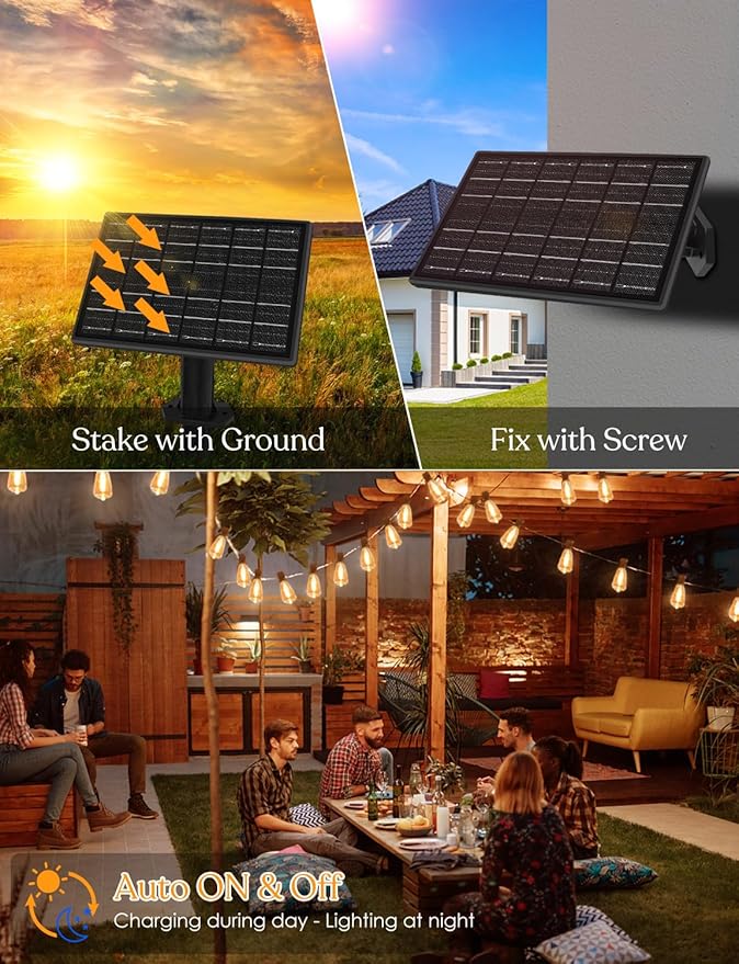 100ft Solar Outdoor String Lights with Remote - USB Rechargeable Solar Powered Outdoor Patio Lights, Larger 3.5W | Lumora