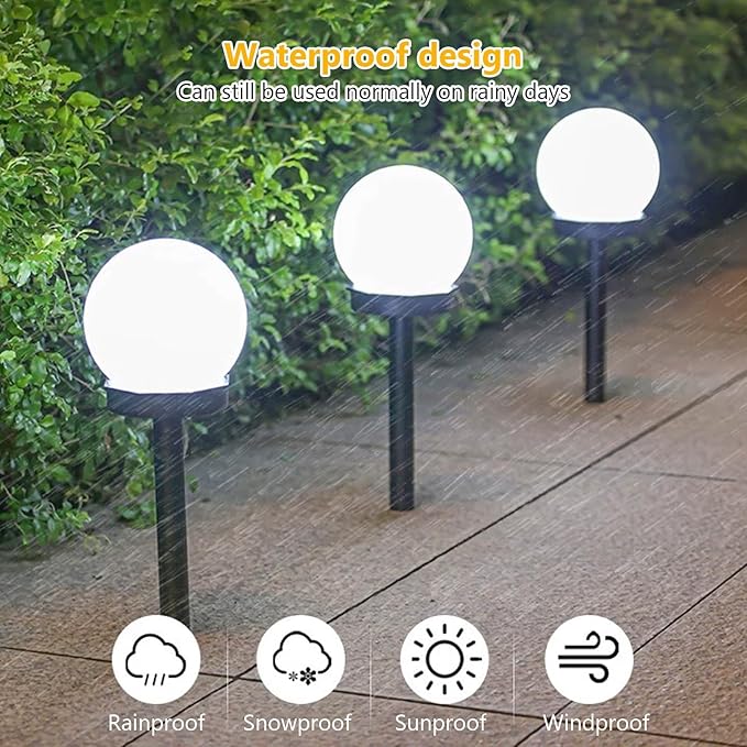 White Globe Solar Lights Outdoor, Waterproof Walkway Solar Pathway Lights for Driveway Patio Landscape Lawn