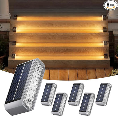 NIORSUN Solar Step Lights, 6 Pack Outdoor Horizontal Lights for Steps, Deck, Stairs, Dock & Pathway - Bright 3000K Warm White, Auto On/Off, IP67 Waterproof