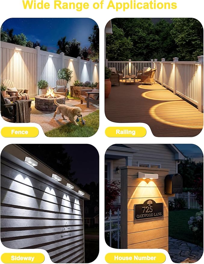 Fence Lights Solar Powered with Remote, 9 Fixed Colors ＆ Color Changing White Fence Lights Waterproof IP65 Dusk-to-Dawn LED Deck Lighting for Patio, Railing, Pool, Porch, Backyard, 12 Pack