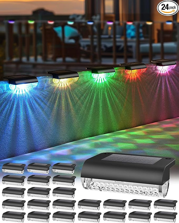 24 Pack Solar Fence Lights Outdoor RGB Solar Deck Lights Waterproof Led Step Lights for Outdoor Stairs, Auto | Lumora