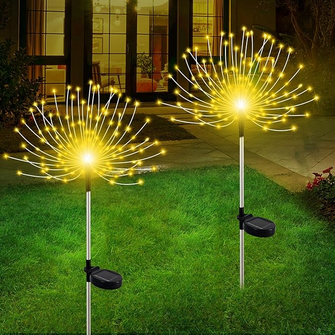 Solar Garden Lights Outdoor, 6 Pack 120 LED Twinkling Firework Lights Decorative with 2 Modes, Outdoor Waterproof | Lumora