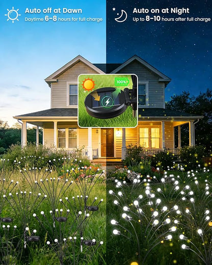 OZS 10 Pack Total 80 LED Solar Firefly Lights Fairy Outdoor - Solar Garden Lights Outdoor, Sway by Wind, Waterproof for Garden Patio Pathway Fairy Decoration (Cold White)