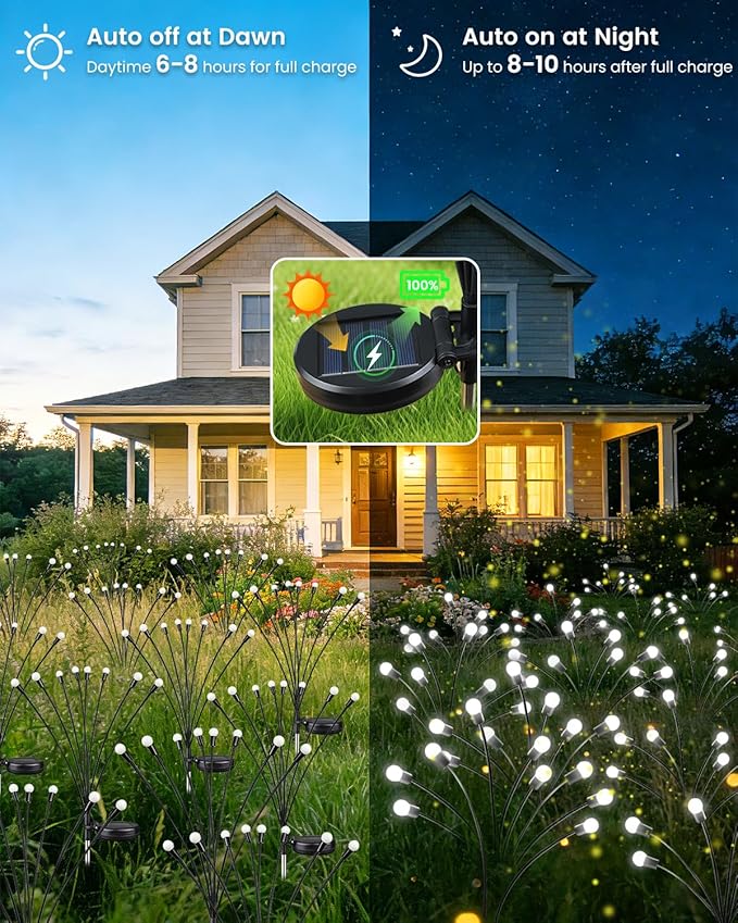 OZS 8 Pack Total 64 LED Solar Firefly Lights Fairy Outdoor - Solar Garden Lights Outdoor, Sway by Wind, Waterproof for Garden Patio Pathway Fairy Decoration (Cold White)