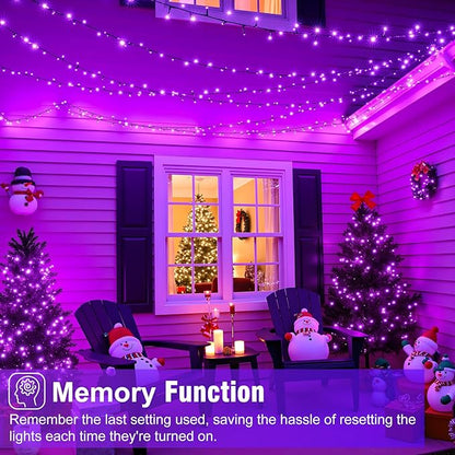 Purple Christmas Lights, 66FT 200 LED Christmas Lights Outdoor with 8 Modes Waterproof, Connectable String Light Indoor Green Wire for Tree Garden Patio Party Holiday Decorations