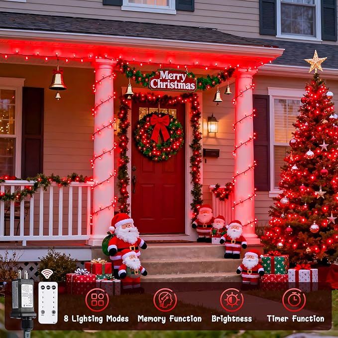 JMEXSUSS 400 LED Red Christmas Lights, 132ft Red String Lights Plug in with Remote, 8 Modes Christmas String Light Outdoor Indoor for Tree Garden Yard Porch House Decorations