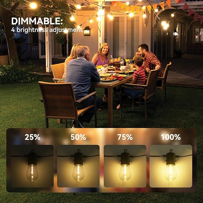Aoxun 72FT LED Outdoor String Lights with 26 Edison Shatterproof Bulbs(2 Spare), Waterproof Hanging Lights for Gazebo, Porch, Deck, Garden, Backyard