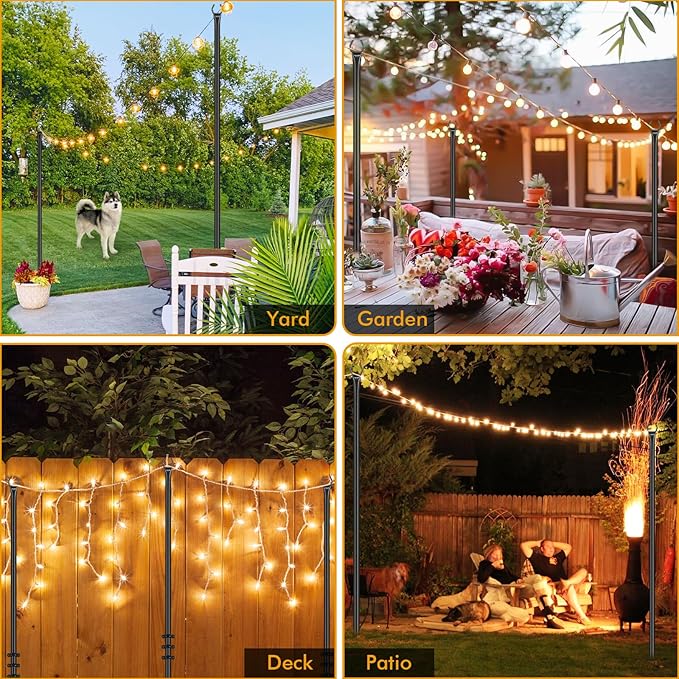 FEED GARDEN String Light Poles for Outside,9.8FT Metal Poles for Outdoor String Lights, Stand Poles for Deck | Lumora