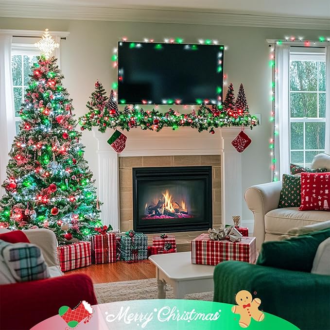 JMEXSUSS 400 LED Red White and Green Christmas Lights, 132ft Christmas Tree Lights with Remote, Outdoor Indoor String Light Plug in for Tree Patio House Yard Bush Decor
