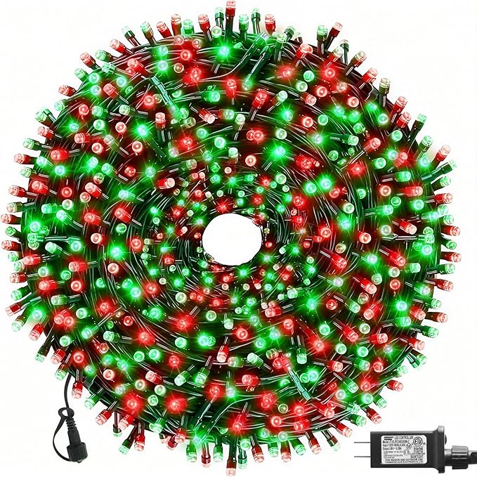 105FT 300 LEDs Red Green Christmas Lights Outdoor Indoor, Christmas Tree Lights Party Decorations, 8 Lighting Modes | Lumora