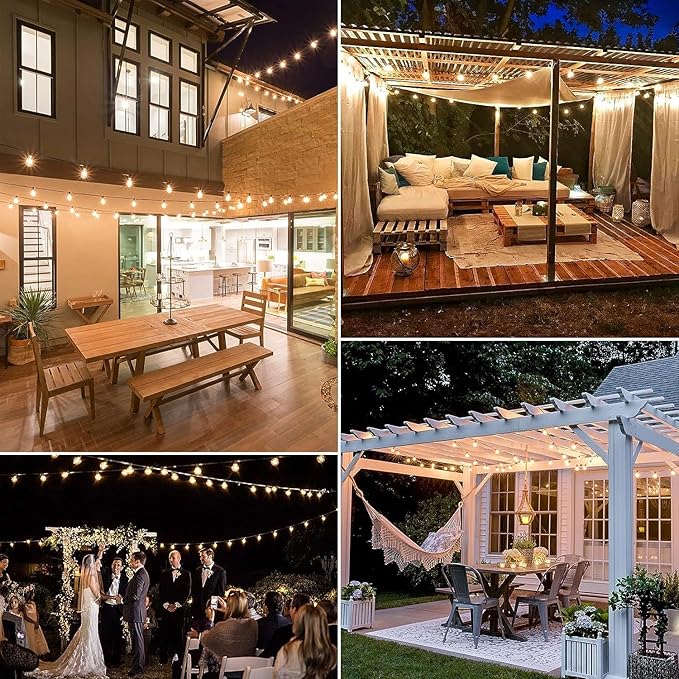 100FT Outdoor Patio Black String Lights with 52 Shatterproof ST38 LED Clear Globe Bulbs for Indoor/Outdoor, 2-Pack | Lumora