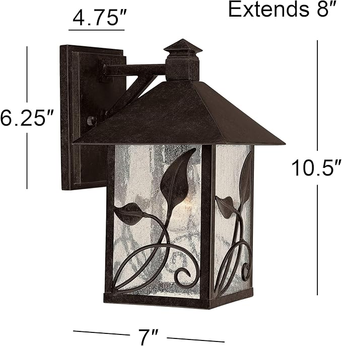 Franklin Iron Works French Garden Rustic Farmhouse Natural Cottage Outdoor Wall Light Fixture Bronze Lantern 10 1/2" Clear Seedy Glass Exterior Barn Deck House Porch Yard Patio Outside Garage