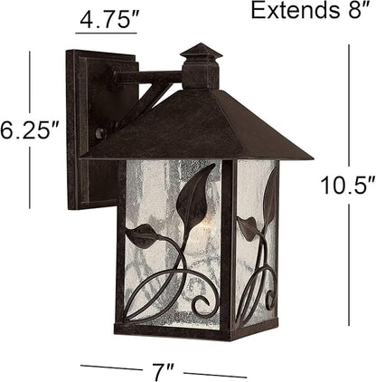 Franklin Iron Works French Garden Rustic Farmhouse Natural Cottage Outdoor Wall Light Fixture Bronze Lantern 10 1/2" Clear Seedy Glass Exterior Barn Deck House Porch Yard Patio Outside Garage