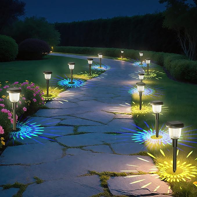 Bright 1 Pack Solar Pathway Lights, Dual Color Modes (Color Changing & Warm Yellow), IP67 Waterproof Auto On/Off Solar Lights for Garden, Walkway, Yard, Driveway Landscape Decor