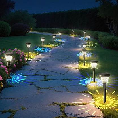 Bright 1 Pack Solar Pathway Lights, Dual Color Modes (Color Changing & Warm Yellow), IP67 Waterproof Auto On/Off Solar Lights for Garden, Walkway, Yard, Driveway Landscape Decor