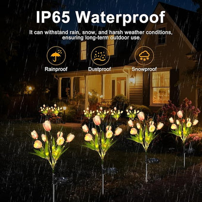 Aolyty Solar Garden Lights Outdoor, Solar Tulip Lights 2 Pack with 14 Tulip Flowers, IP65 Waterproof LED Stake Light for Pathway Patio Yard Landscape Decorative (Lavender)