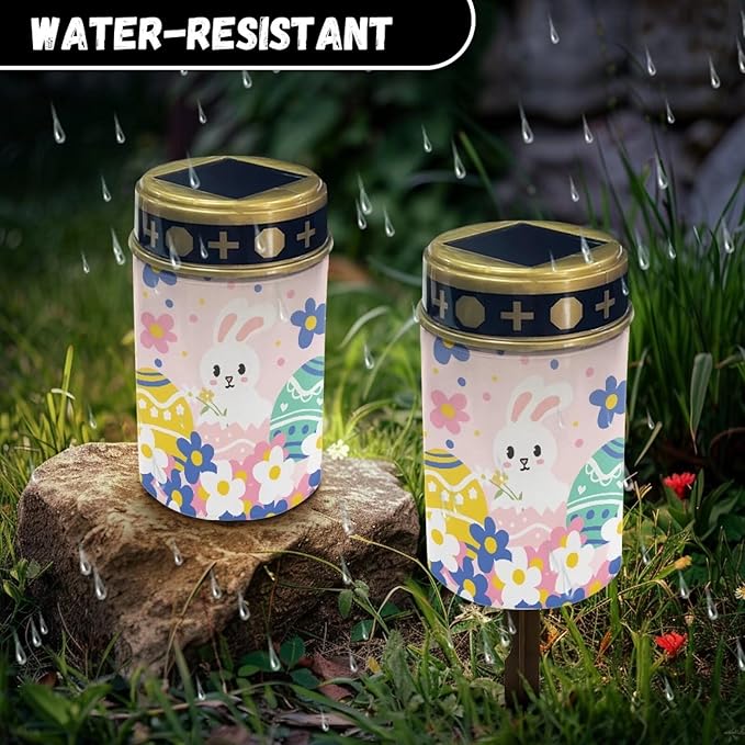 Rabbit Eggs Flower Solar Garden Lights Outdoor Decorative Solar Stake Lights-Waterproof Warm White LED for Remembrance Gifts Cemetery Grave