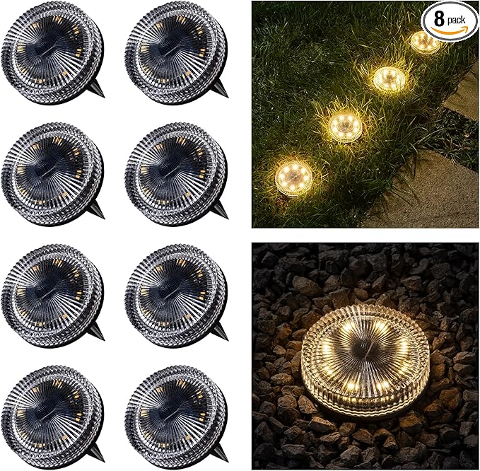 Glass Solar Ground Lights with Ray Style, Modular-Design Waterproof In-Ground Light for Patio Pathway Lawn Yard | Lumora