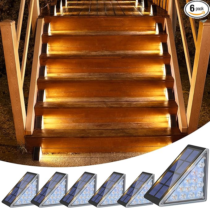 VOLISUN Solar Step Lights for Outside, Solar Stair Lights Outdoor Waterproof IP67, LED Outdoor Step Light, 80 Lumen, Deck Light for Outside, Front Porch and Patio(Black,6 Pack)
