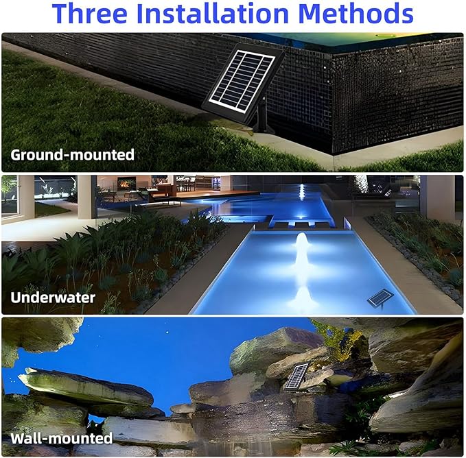 Solar Lights, Garden Outdoor Proof Water, LED Solar Pathway Lights with 3 Adjustable Heads, Stake Included, 2200mAh Battery, for Landscape, Yard, Pool, Walkway (Warm White, (RGB Color)