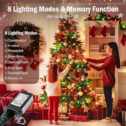Minetom 147 FT 200 LED C9 LED Christmas Lights Outdoor - Plug in Fairy Lights with Timer & 8 Modes, Waterproof Commercial Grade Extendable for Indoor Outdoor Roofline Patio Yard Xmas, Red and Green