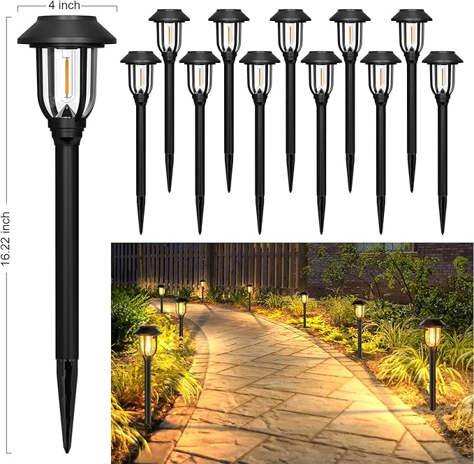 12 Pack Solar Pathway Lights + 2 Pack Solar Lamp Post Lights Outdoor - 14 Piece Bundle for Walkway, Driveway | Lumora