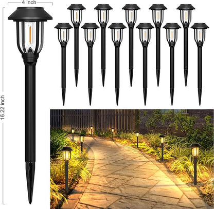 12 Pack Solar Pathway Lights + 2 Pack Solar Lamp Post Lights Outdoor - 14 Piece Bundle for Walkway, Driveway, Garden (3000K Warm White)