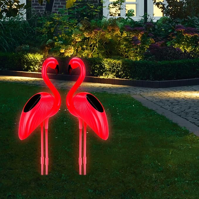 Solar Flamingo Lights 2 Pcs, Home Flamingo Ornament Light, Outdoor Decor Light for Lawns, Patios, Backyards, Pathways, Garden, Flamingo Decorations for Wedding, Christmas, Valentine, Gift for Women