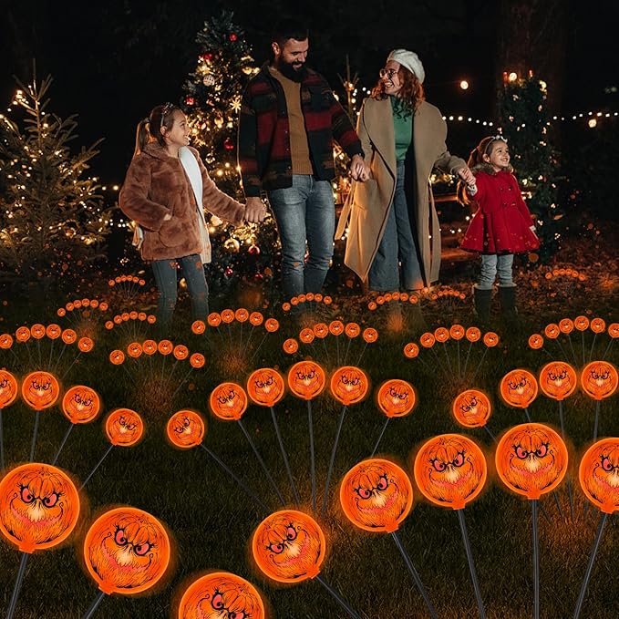 2PACK Solar Pathway Lights for Outdoor Christmas Decorations,12LED Orange Solar Garden Stake Lights,Waterproof Christmas Swaying Lights for Garden Yard Pathway Xmas Party Decor