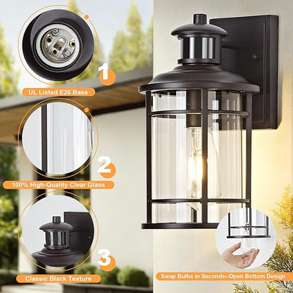 OKELI Motion Sensor Outdoor Wall Lights-Dusk to Dawn Porch Light,Brown Outdoor Lights Fixture,3 Lighting Modes Waterproof Anti-Rust Outdoor Lights for House Porch Garage (2 Pack