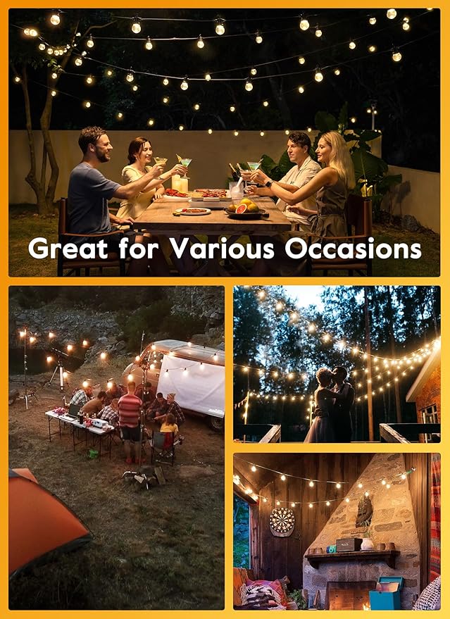 Brightown Outdoor Solar String Lights 34FT - LED G40 Pro Globe Patio Energy Saving with 11 Shatterproof Bulbs, 3 | Lumora
