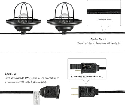 JONATHAN Y Indoor Outdoor Rustic Farmhouse LED G40 Metal Cage Shade String Lights Garden Patio Backyard Porch Balcony, 10 ft. 10-Light, Black