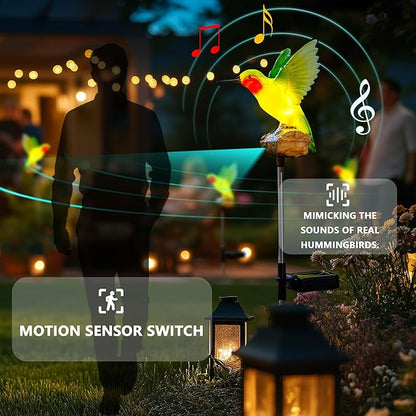Hummingbird Solar Garden Statue with Motion Sensor Realistic Chirping Sound Lifelike LED Solar Powered Outdoor Decor for Yard Patio Cemetery Memorial Gift for Mom Grandma