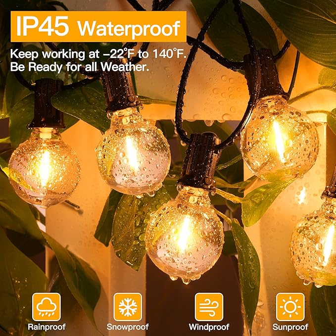Ollny 50FT Outdoor String Lights, Waterproof Connectable Shatterproof Outside Light with 25 Edison + 2 Spare LED | Lumora
