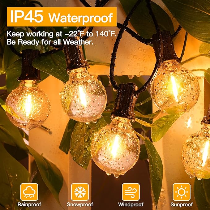 Ollny 25FT Outdoor String Lights, Waterproof Connectable Shatterproof Outside Light with 13 Edison + 1 Spare LED | Lumora