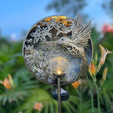 Hummingbird Solar Light Garden Outdoor Decoration Hollow Carving Flowers Crackle Glass Ball Metal Stake for Pathway | Lumora