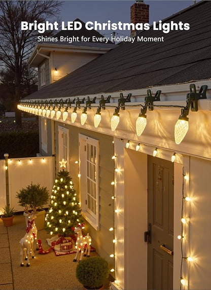 C9 LED Christmas Lights Outdoor, 66 Feet 100 LED C9 String Lights with 100 Spring Clips, Waterproof Connectable Christmas Tree Lights for Outside Roofline Patio Home Xmas Decor, Warm White 2 Pack