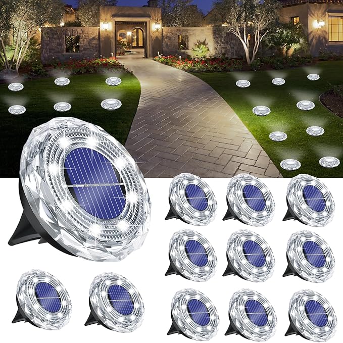 Solar Ground Light Outdoor 12 Pack Mini Solar Grounf Lights Waterproof Landscape Lighting Solar Powered Pathway | Lumora