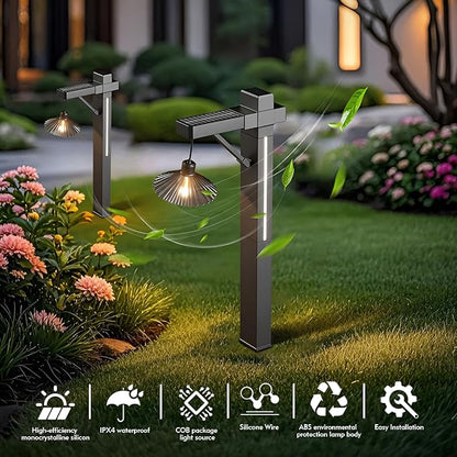 Outdoor Solar Pathway Lights 2 Pack,COB E26+Side LED Glow Auto On/Off Waterproof IPX4,Stake or Surface Mount for Patio Driveway Yard Garden Path