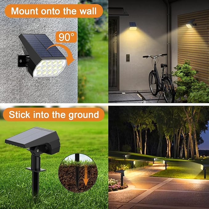 WELALO Solar Spot Lights Outdoor, [6 Pack/65 LED/3 Modes] Solar Landscape Spotlights, Solar Powered Security | Lumora