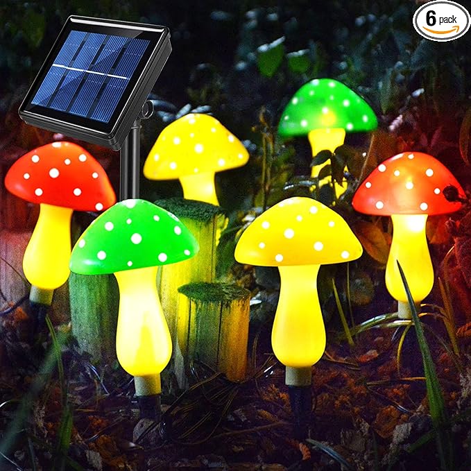 Upgraded Outdoor Solar Garden Mushroom Lights(6 Mushrooms Lamps), 8 Modes Outside Waterproof Solar Powered Christmas Lights Decoration, Yard, Lawn, Pathway... (Multi-Colored)