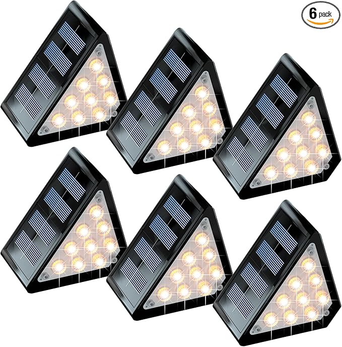 LED Solar Step Lights Outdoor, IP67 Waterproof, Auto On/Off, Solar Decoration Lights Perfect Fit for Stair Corners - Decor & Safety Lighting for Deck, Yard, Patio, Porch (6 Pack)