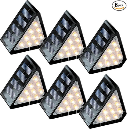 LED Solar Step Lights Outdoor, IP67 Waterproof, Auto On/Off, Solar Decoration Lights Perfect Fit for Stair Corners - Decor & Safety Lighting for Deck, Yard, Patio, Porch (6 Pack)