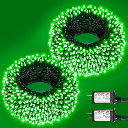 2 Pack Christmas Lights Outdoor, Total 200FT 600LED String Lights for Outside with 8 Modes Waterproof, Green Wire Twinkle Tree Lights Green Wire for Indoor Yard Garden Party Decorations, Green